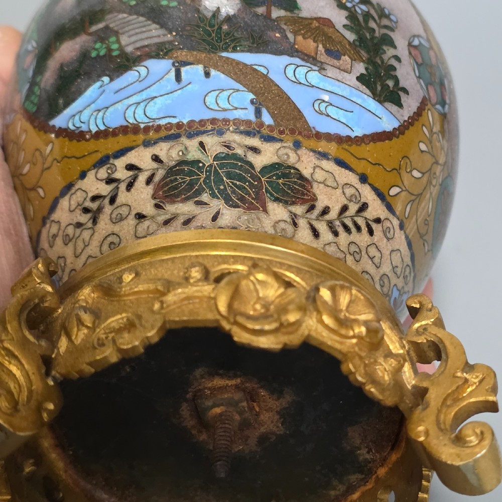 Attractive Late 19thc pair of Cloisonne Vases with Metal Mounts & Handles c1890 View XVIII