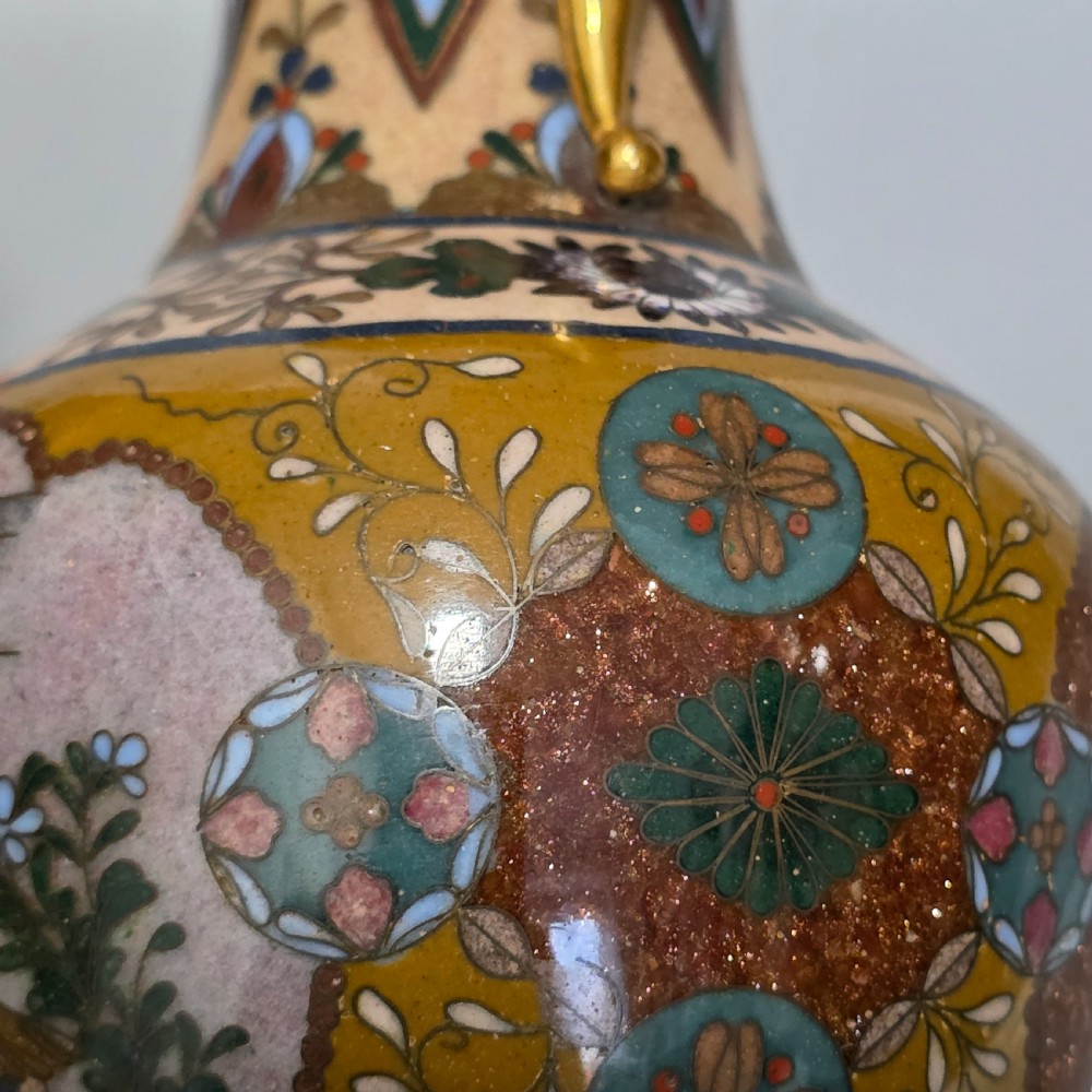 Attractive Late 19thc pair of Cloisonne Vases with Metal Mounts & Handles c1890 View XXI