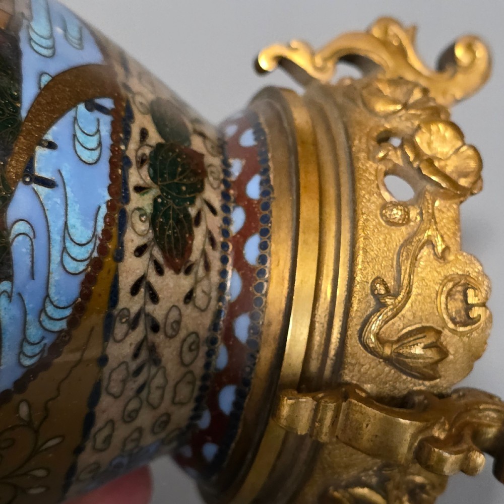 Attractive Late 19thc pair of Cloisonne Vases with Metal Mounts & Handles c1890 View XXII
