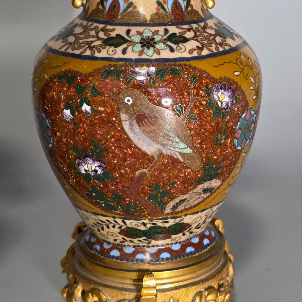 Attractive Late 19thc pair of Cloisonne Vases with Metal Mounts & Handles c1890 View XXIII