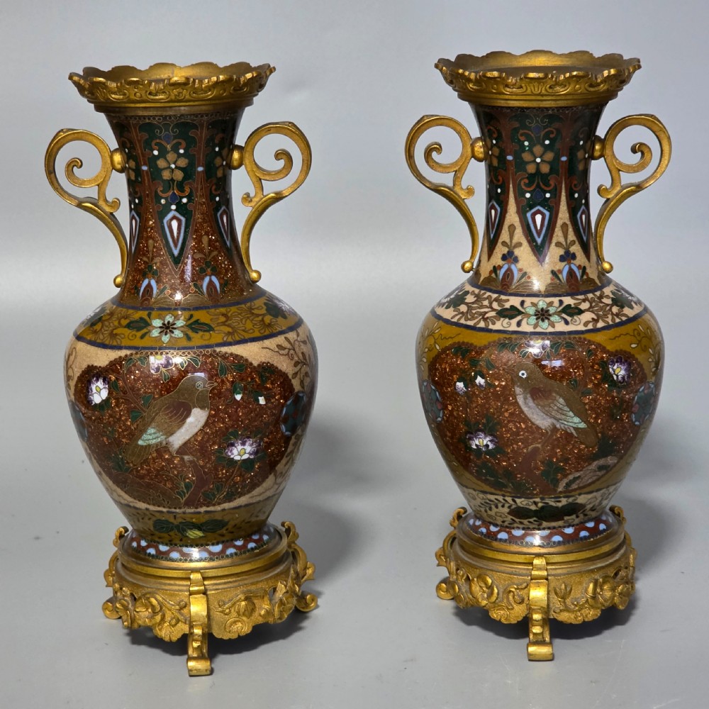 Attractive Late 19thc pair of Cloisonne Vases with Metal Mounts & Handles c1890 View XXV