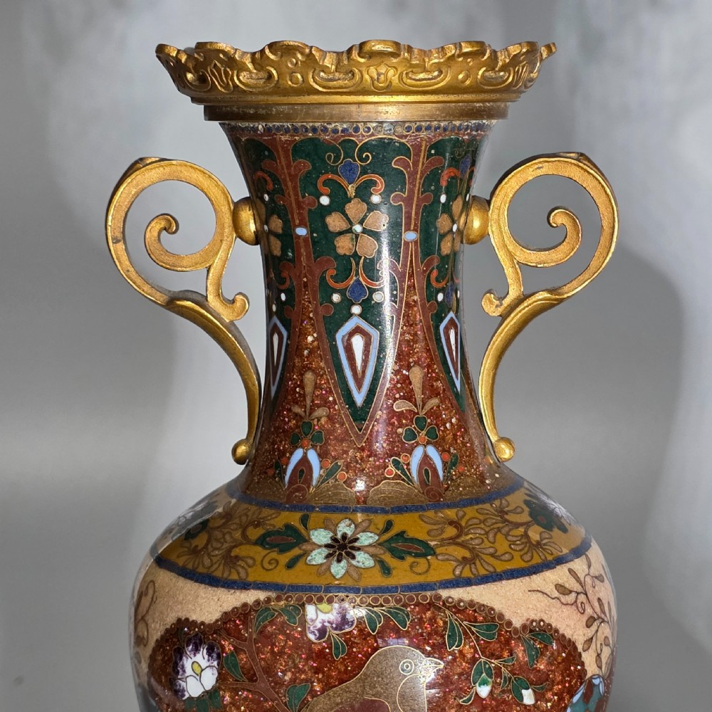 Attractive Late 19thc pair of Cloisonne Vases with Metal Mounts & Handles c1890 View XXVI