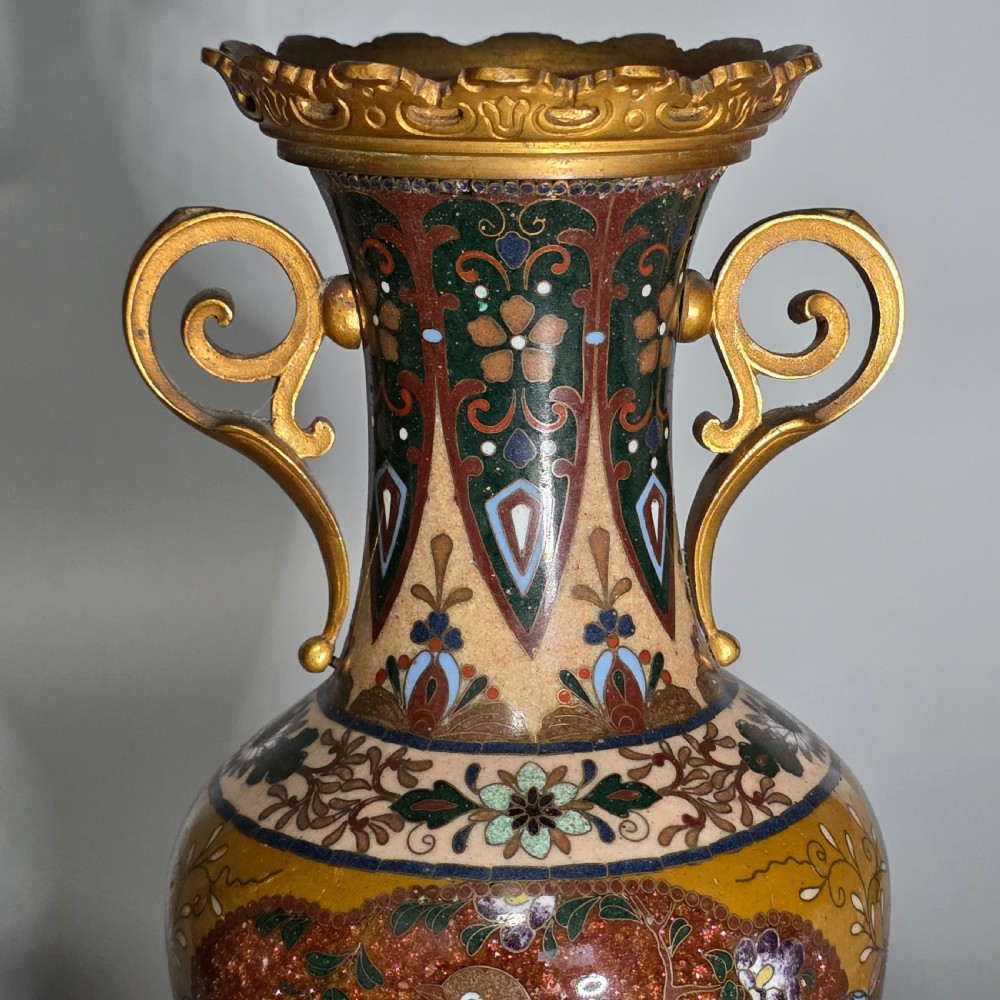 Attractive Late 19thc pair of Cloisonne Vases with Metal Mounts & Handles c1890 View XXVII