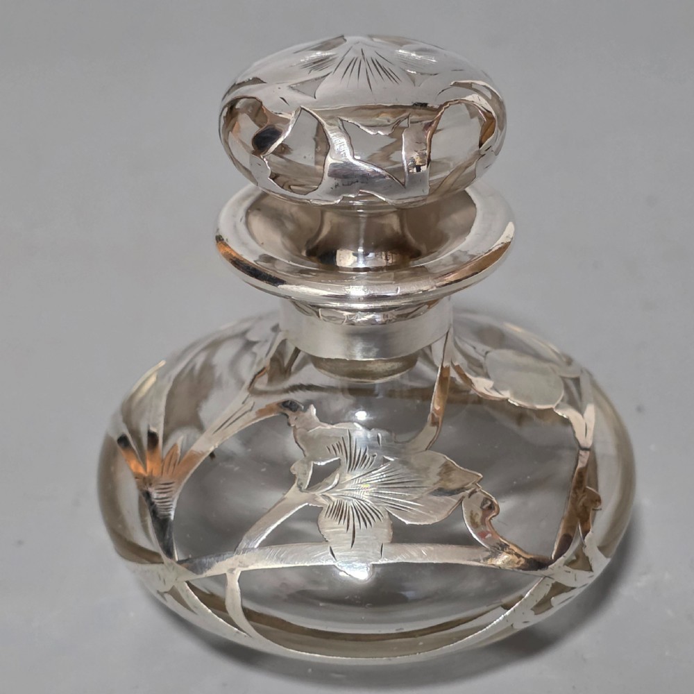 Art Nouveau Art Glass Scent Bottle, Alvin Sterling Silver Overlay c1910 View III
