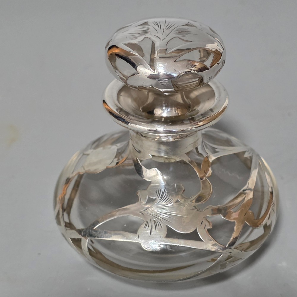 Art Nouveau Art Glass Scent Bottle, Alvin Sterling Silver Overlay c1910 View IV