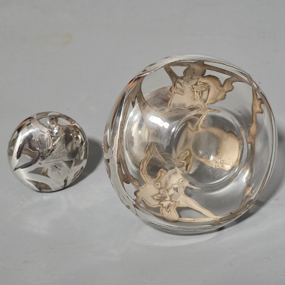 Art Nouveau Art Glass Scent Bottle, Alvin Sterling Silver Overlay c1910 View VII