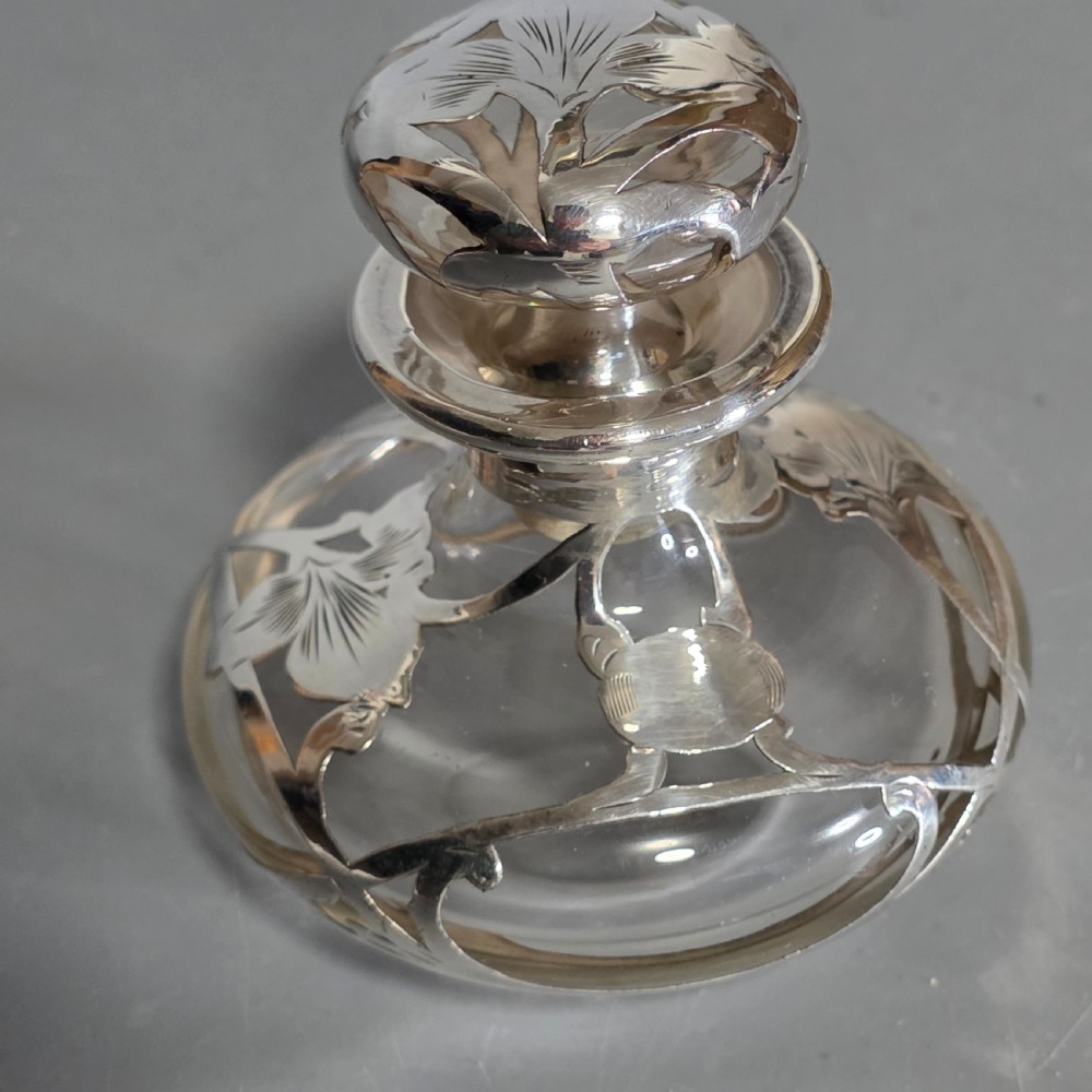 Art Nouveau Art Glass Scent Bottle, Alvin Sterling Silver Overlay c1910 View X