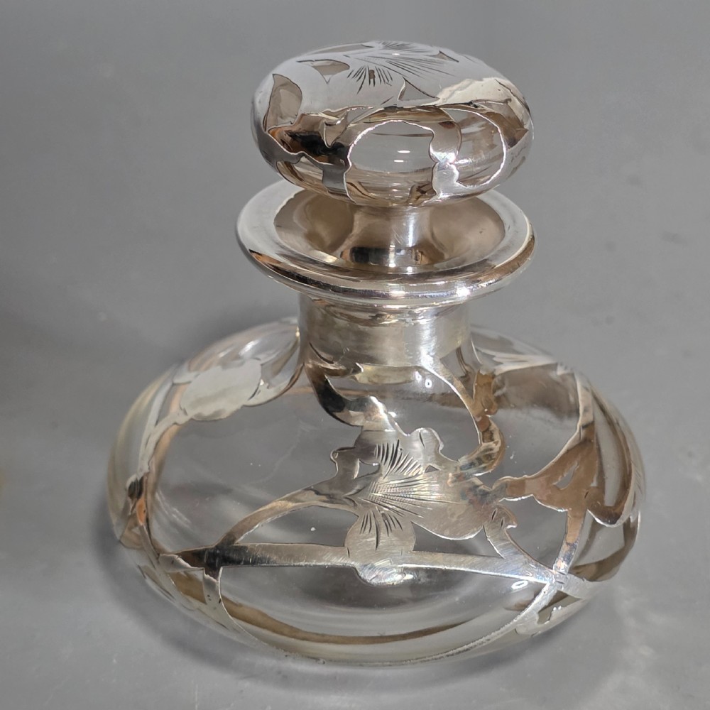 Art Nouveau Art Glass Scent Bottle, Alvin Sterling Silver Overlay c1910 View XI