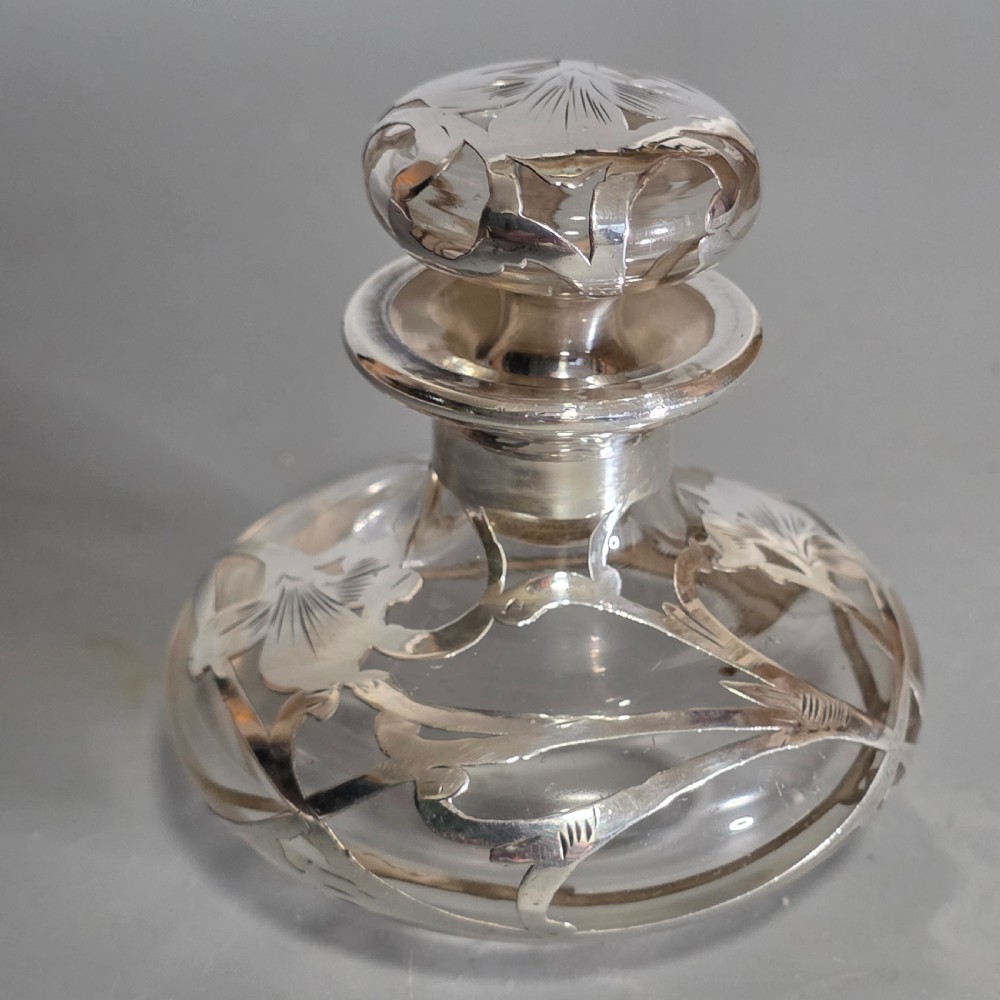 Art Nouveau Art Glass Scent Bottle, Alvin Sterling Silver Overlay c1910 View XII