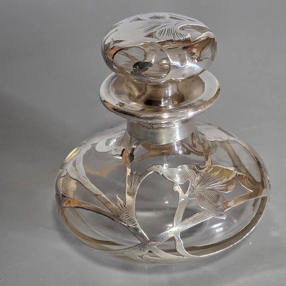 Art Nouveau Art Glass Scent Bottle, Alvin Sterling Silver Overlay c1910 View XIII