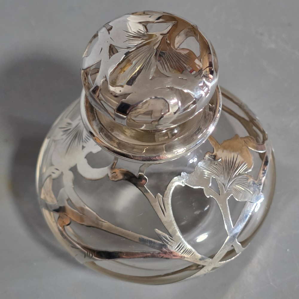Art Nouveau Art Glass Scent Bottle, Alvin Sterling Silver Overlay c1910 View XIV