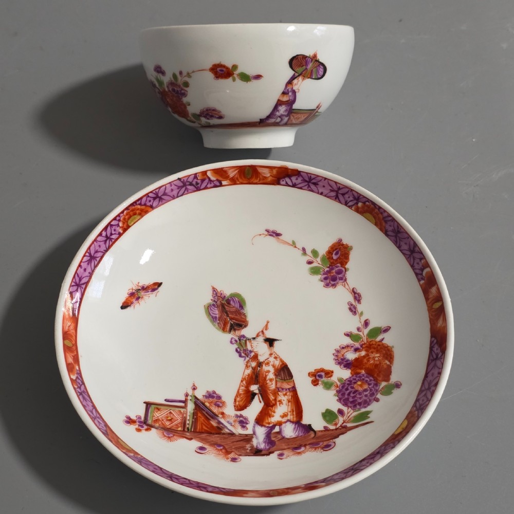 A Rare Meissen Porcelain Stadler Tea Bowl and Saucer c1730 -1735, Drehers Marks