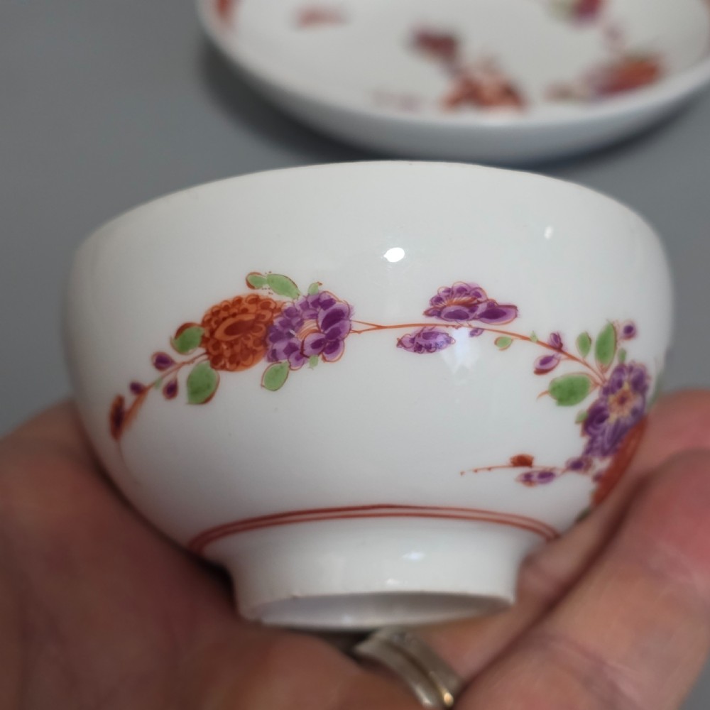 A Rare Meissen Porcelain Stadler Tea Bowl and Saucer c1730 -1735, Drehers Marks View XIV