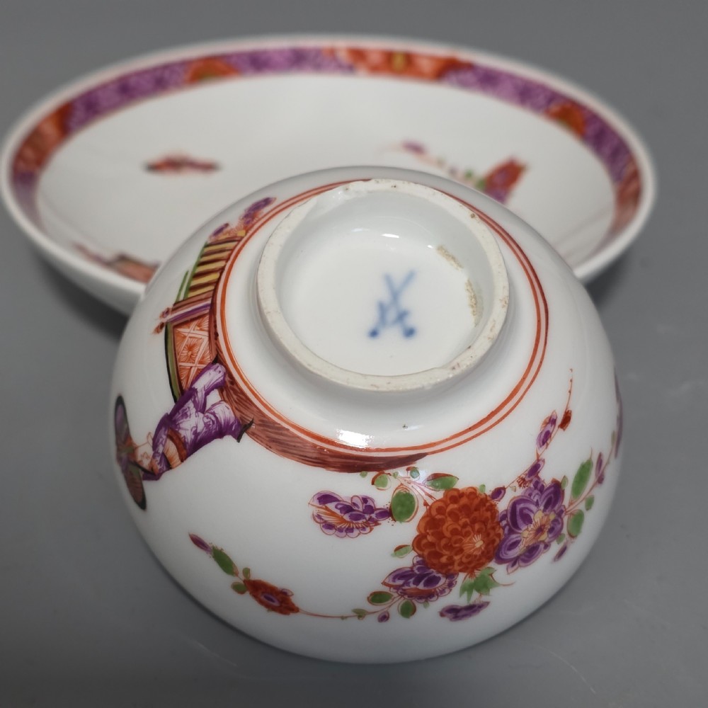 A Rare Meissen Porcelain Stadler Tea Bowl and Saucer c1730 -1735, Drehers Marks View XVII