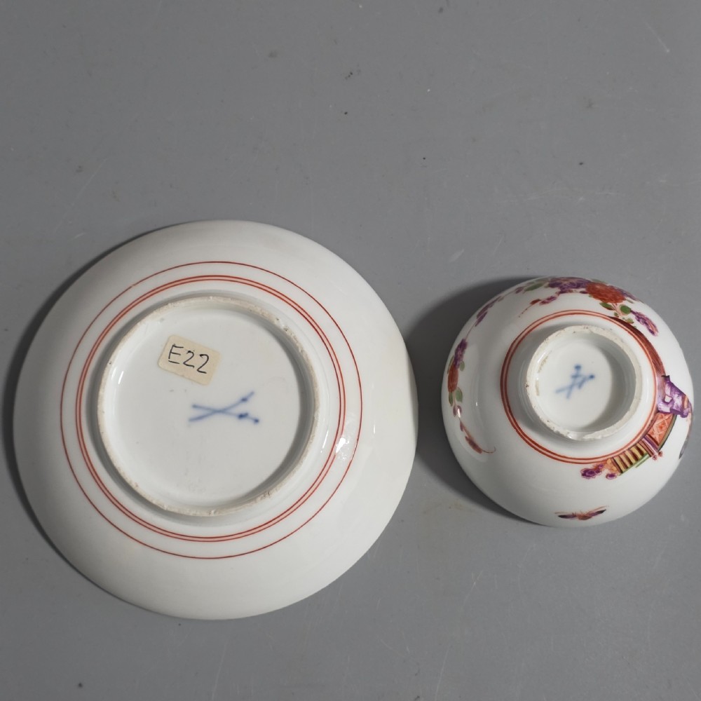 A Rare Meissen Porcelain Stadler Tea Bowl and Saucer c1730 -1735, Drehers Marks View XXIX