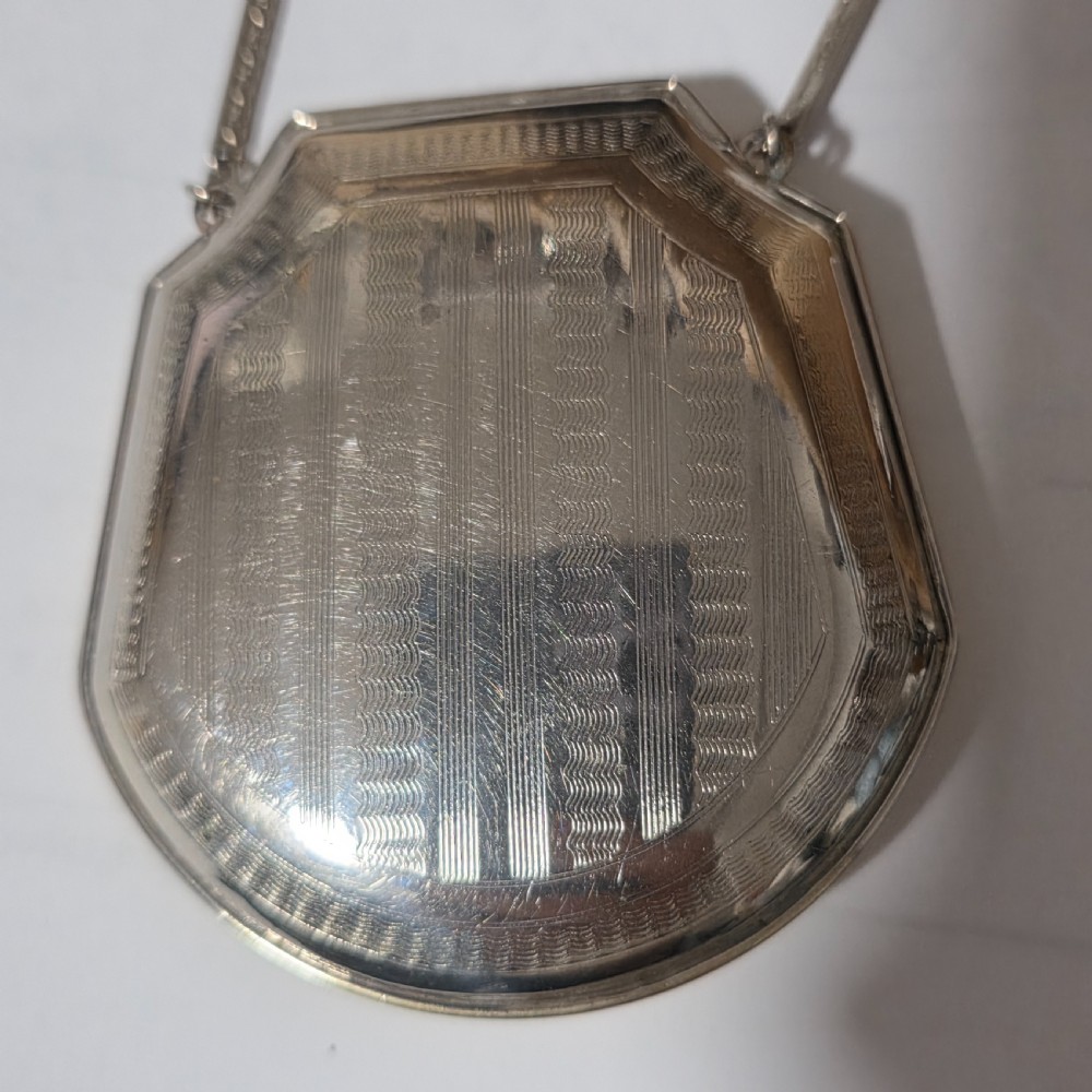 Exquisite 1920s Yellow Guilloche enamel and white metal Compact on Chain View IV
