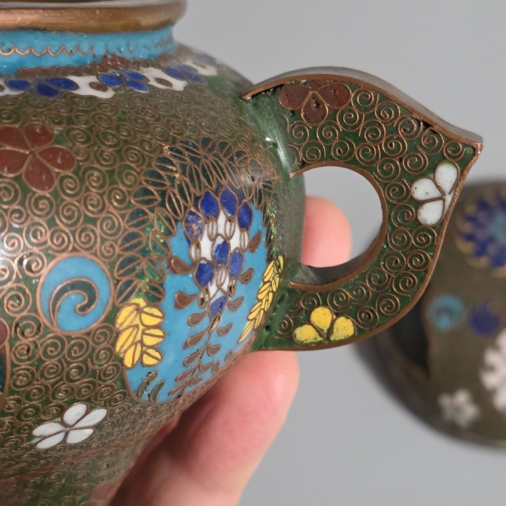 Japanese Cloisonne Censor Incense Burner. Pierced Lid. Meiji. View IX