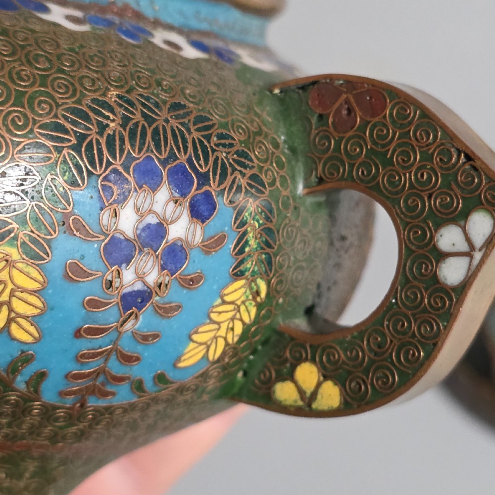 Japanese Cloisonne Censor Incense Burner. Pierced Lid. Meiji. View XI