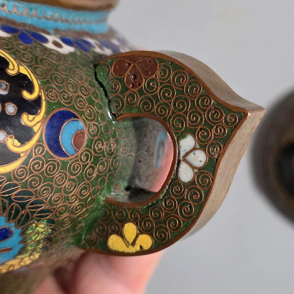 Japanese Cloisonne Censor Incense Burner. Pierced Lid. Meiji. View XV