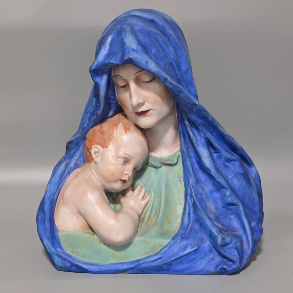 Large Austrian (Keramos) Pottery Bust of Madonna and Child Incised Barwig 34cm