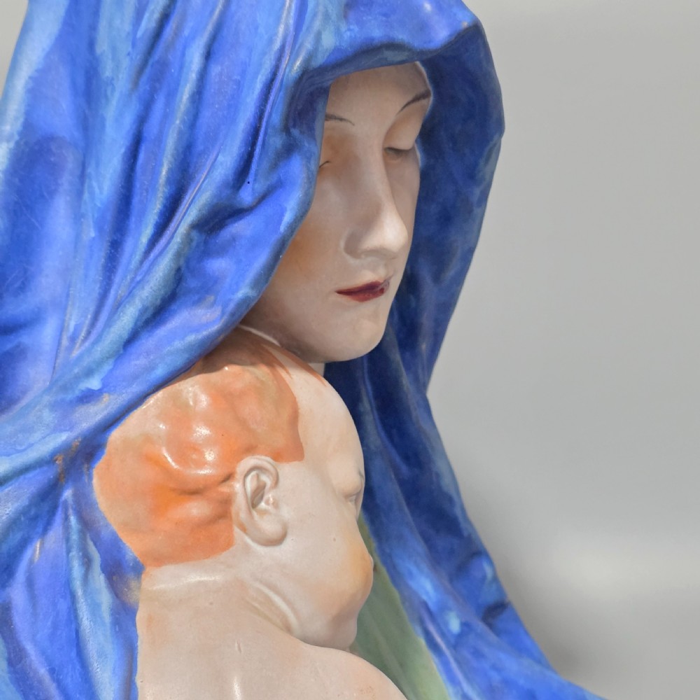 Large Austrian (Keramos) Pottery Bust of Madonna and Child Incised Barwig 34cm View V