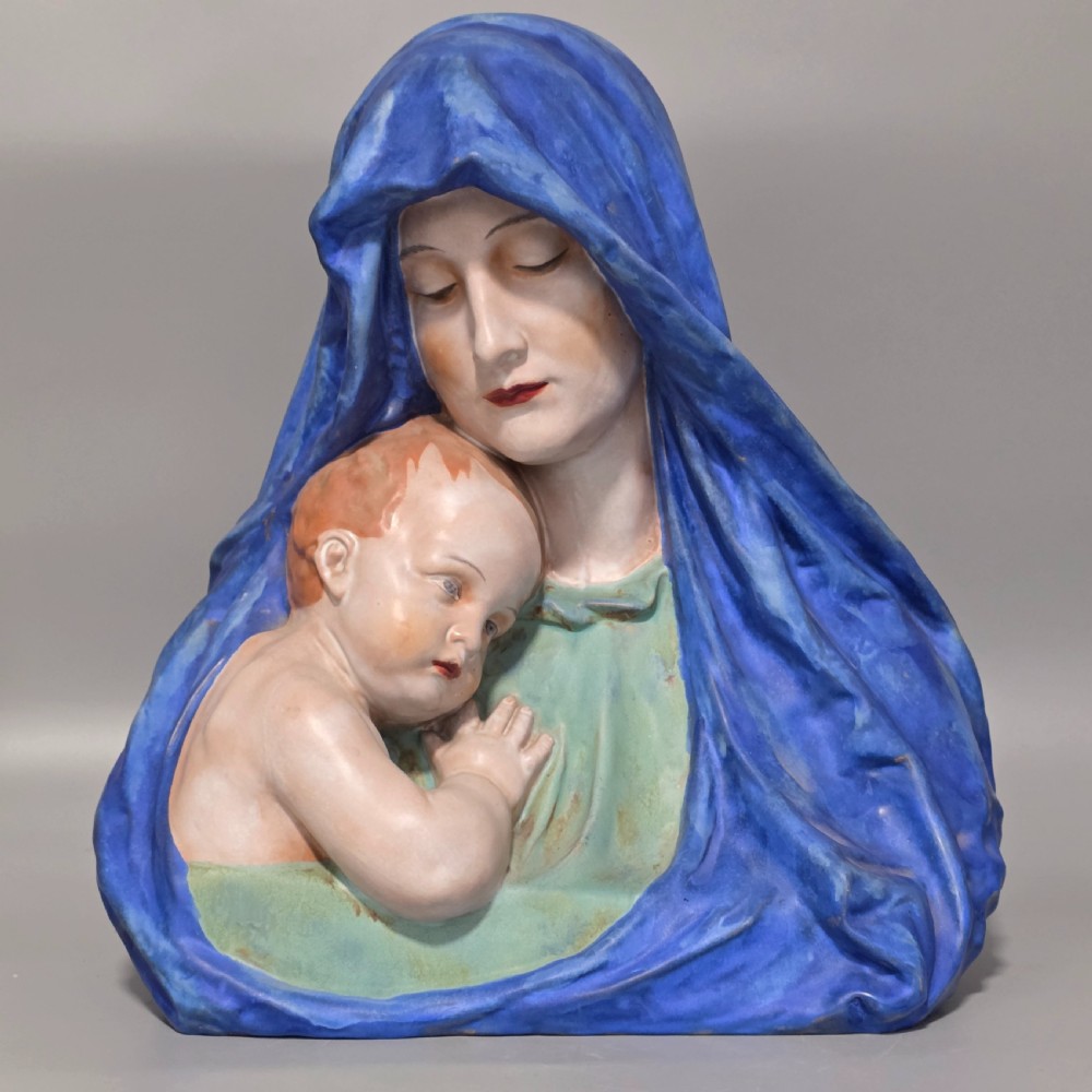 Large Austrian (Keramos) Pottery Bust of Madonna and Child Incised Barwig 34cm View VI