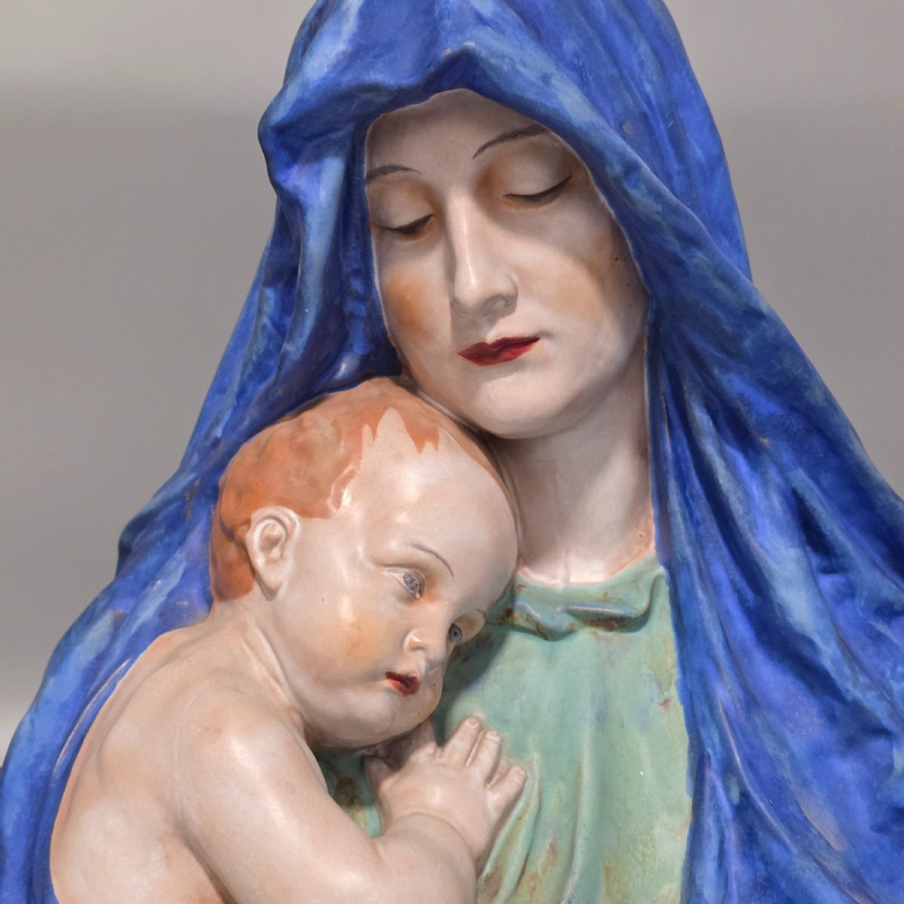 Large Austrian (Keramos) Pottery Bust of Madonna and Child Incised Barwig 34cm View VII
