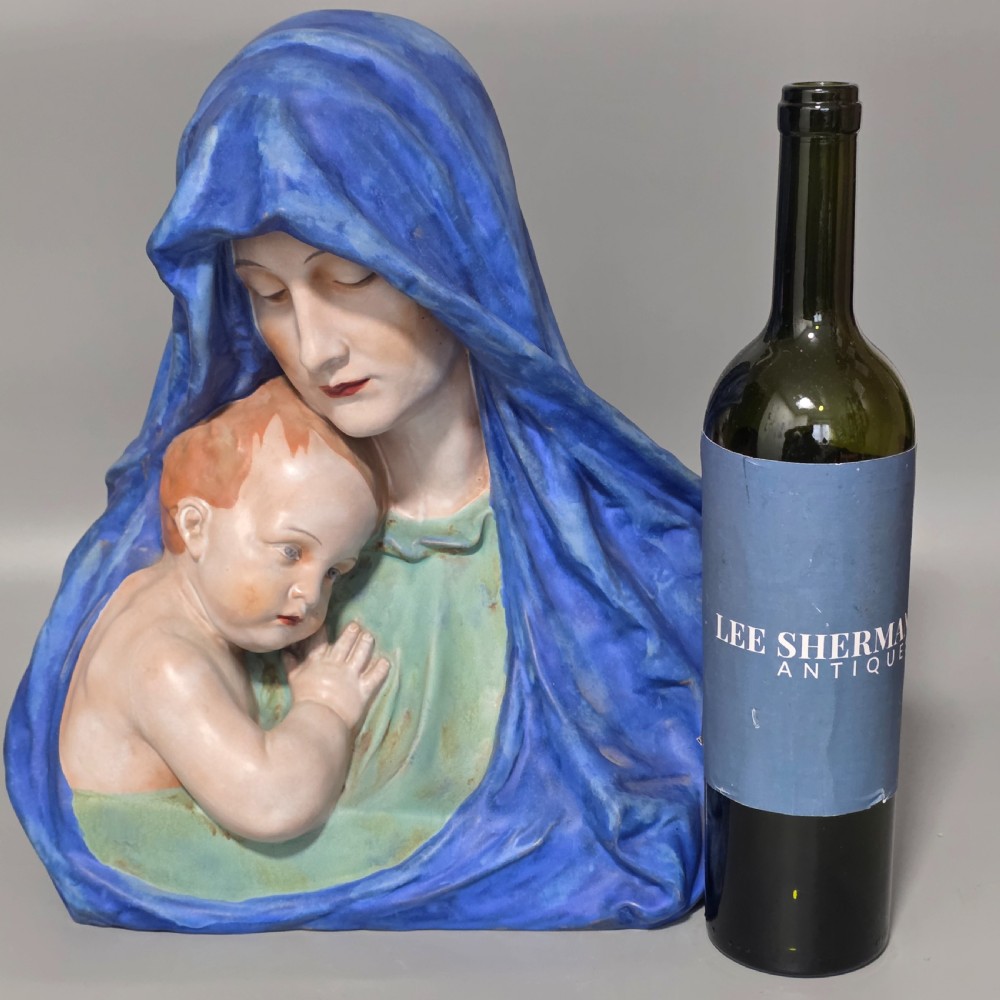 Large Austrian (Keramos) Pottery Bust of Madonna and Child Incised Barwig 34cm View VIII