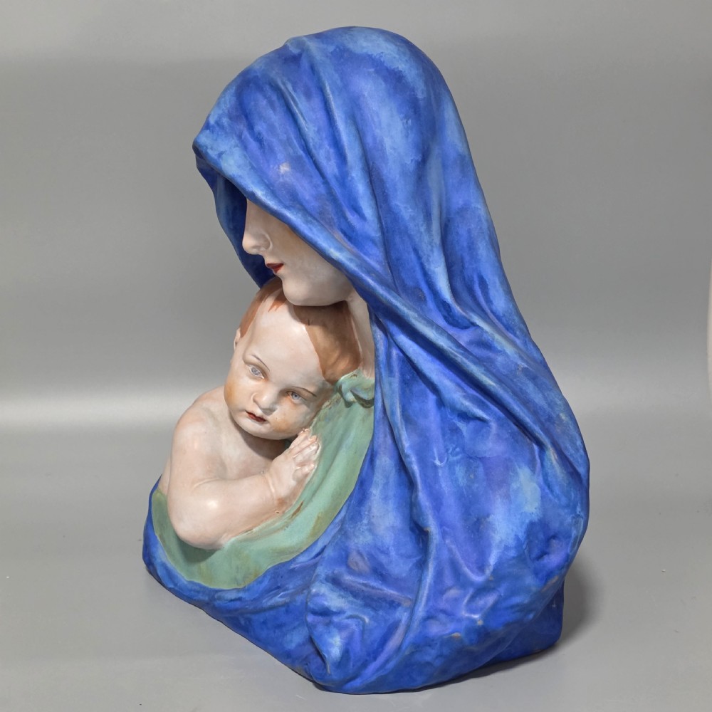 Large Austrian (Keramos) Pottery Bust of Madonna and Child Incised Barwig 34cm View XIII
