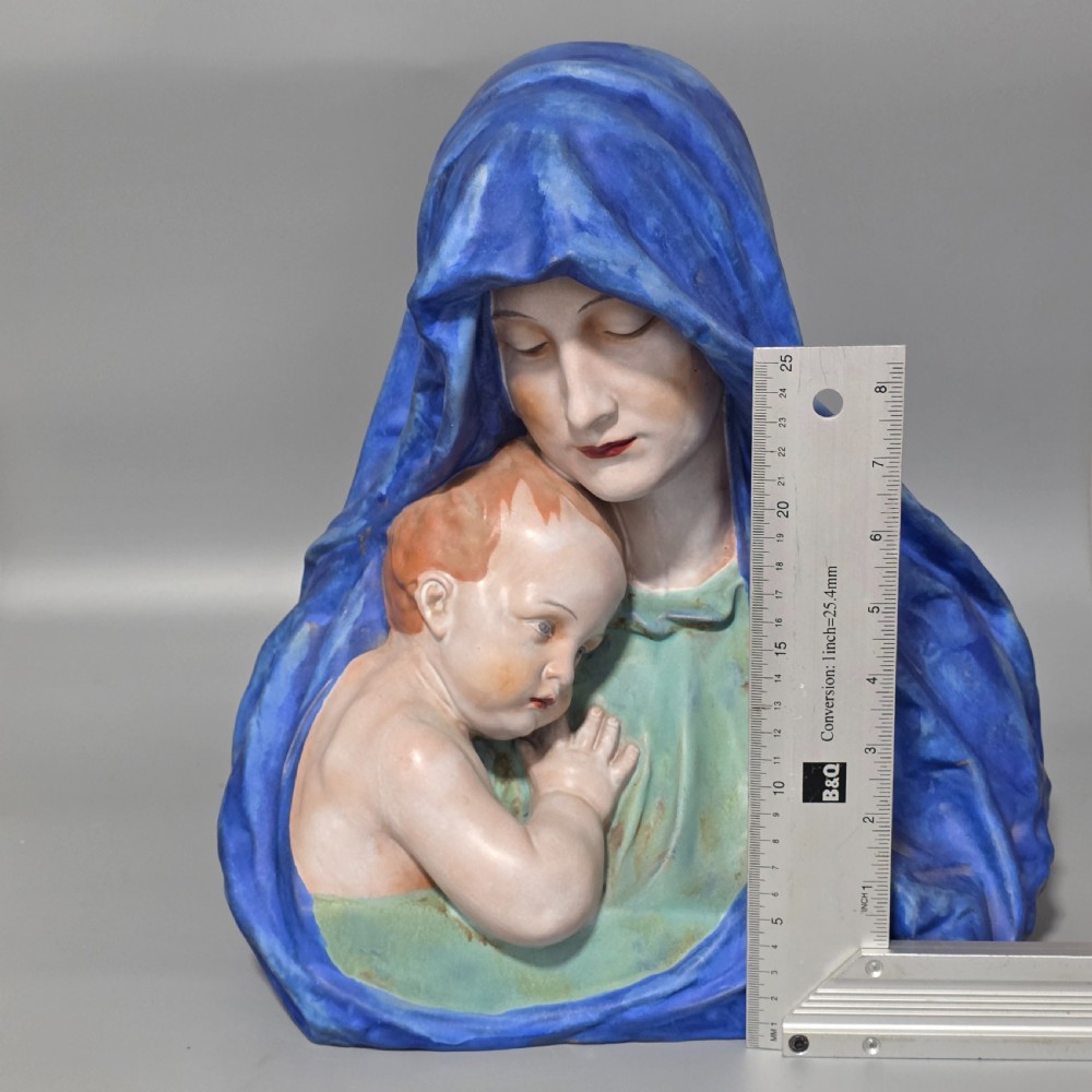 Large Austrian (Keramos) Pottery Bust of Madonna and Child Incised Barwig 34cm View XV