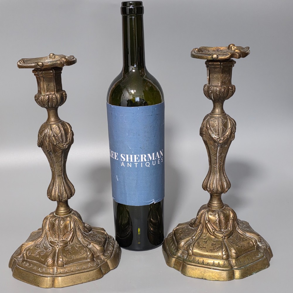 French Pr of 19thc Rococco Revival Bronze/Brass Candlesticks 28cm View III