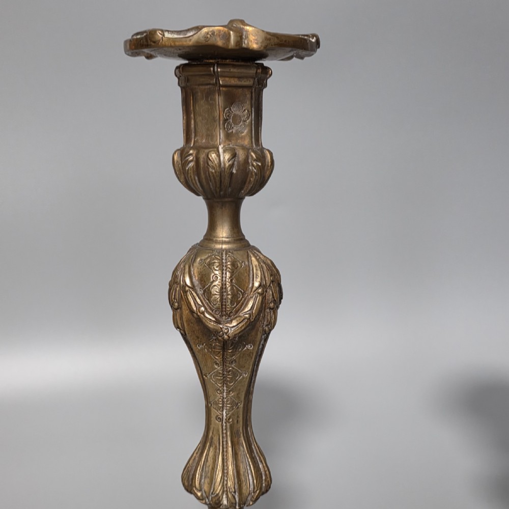 French Pr of 19thc Rococco Revival Bronze/Brass Candlesticks 28cm View IV