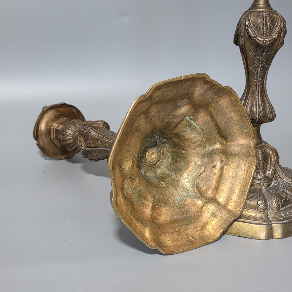 French Pr of 19thc Rococco Revival Bronze/Brass Candlesticks 28cm View V