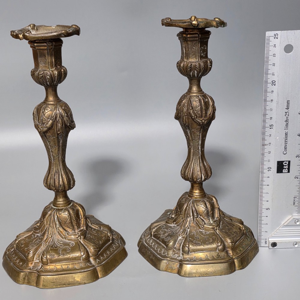 French Pr of 19thc Rococco Revival Bronze/Brass Candlesticks 28cm View VI