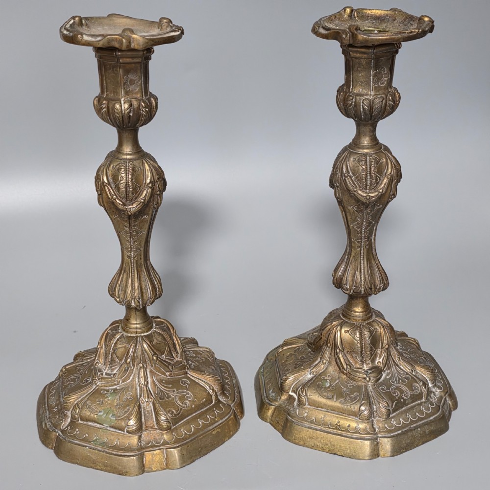French Pr of 19thc Rococco Revival Bronze/Brass Candlesticks 28cm View VII