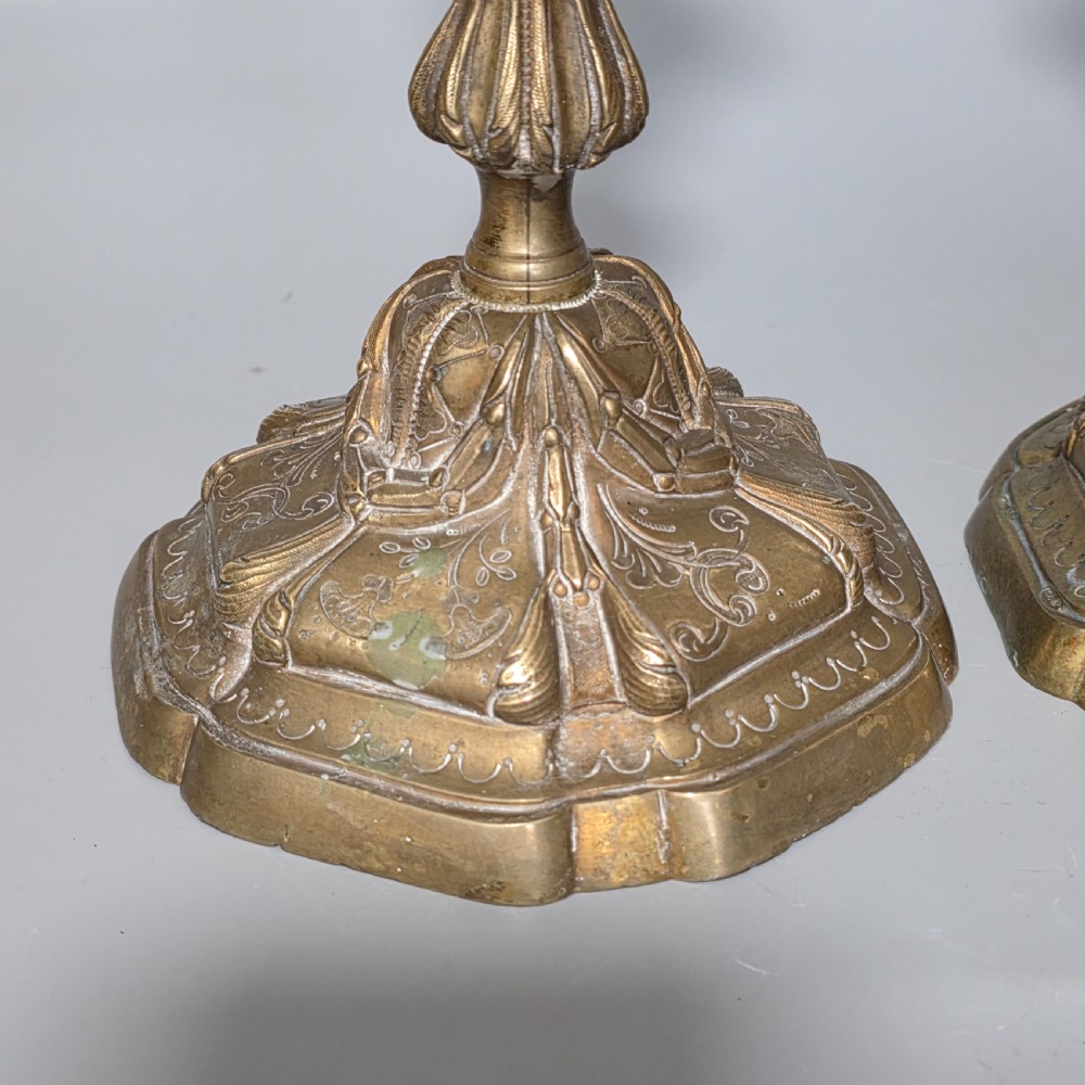 French Pr of 19thc Rococco Revival Bronze/Brass Candlesticks 28cm View VIII