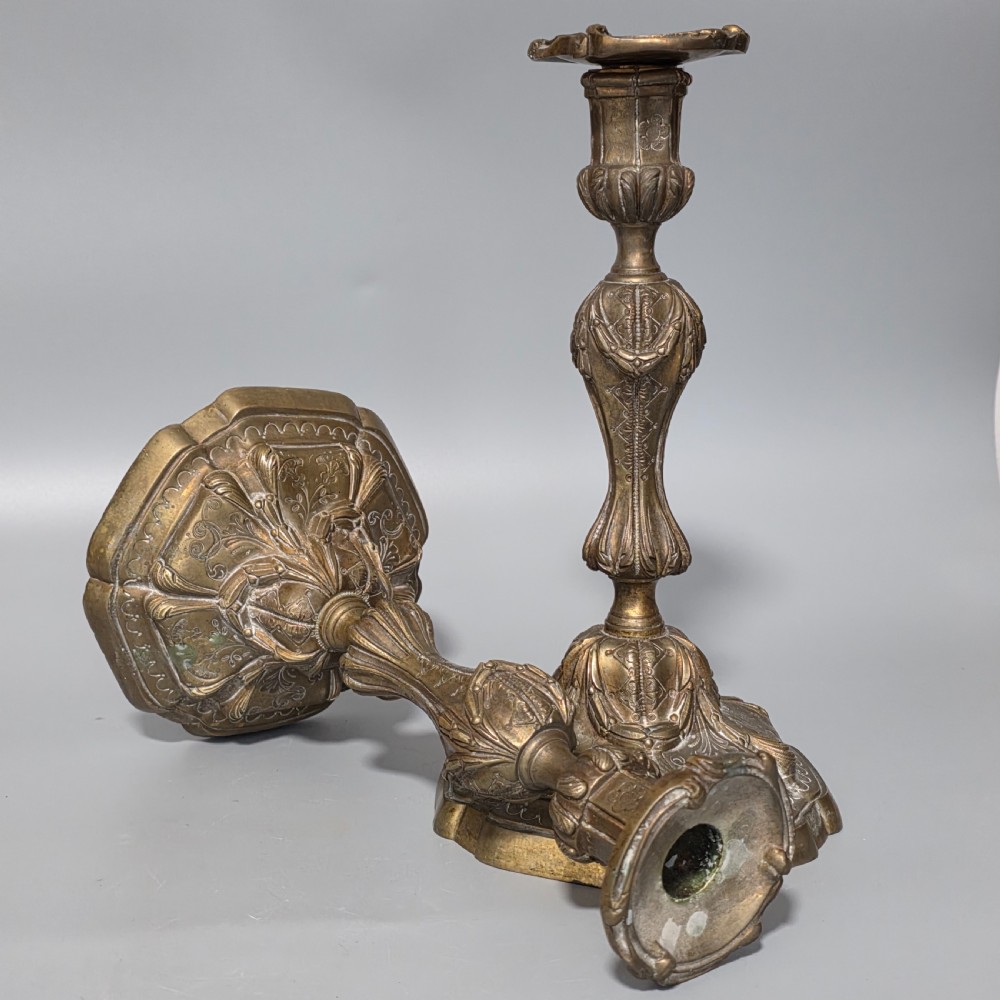 French Pr of 19thc Rococco Revival Bronze/Brass Candlesticks 28cm View IX