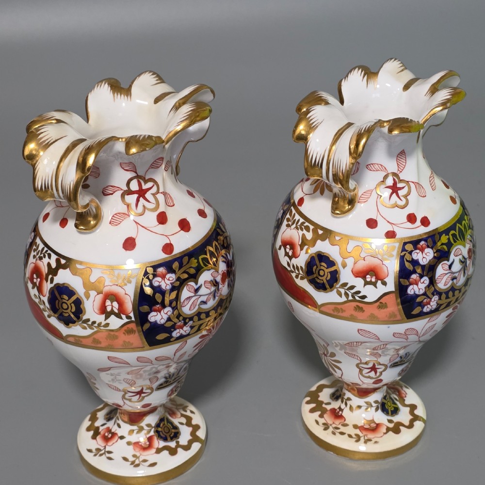 Rare Pair of Spode 2907 Pattern Vases with Curled Leaf Handles c1830 View III