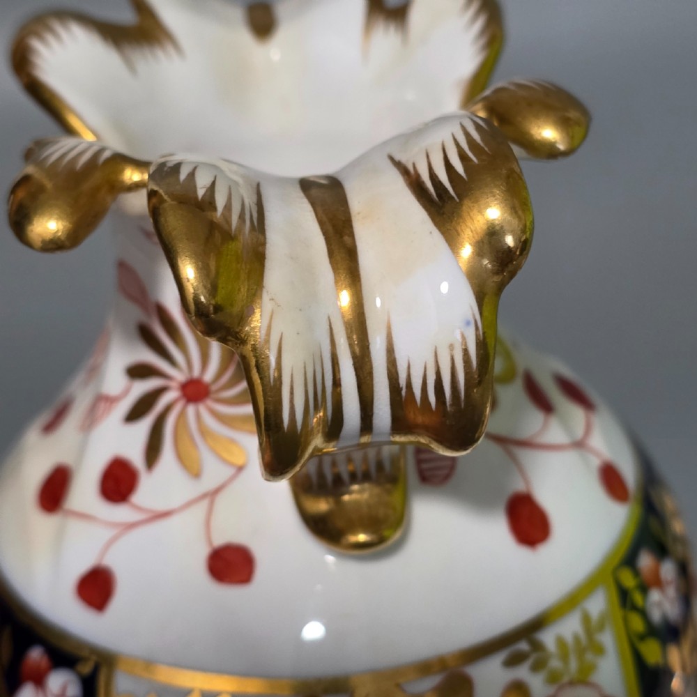 Rare Pair of Spode 2907 Pattern Vases with Curled Leaf Handles c1830 View XVI