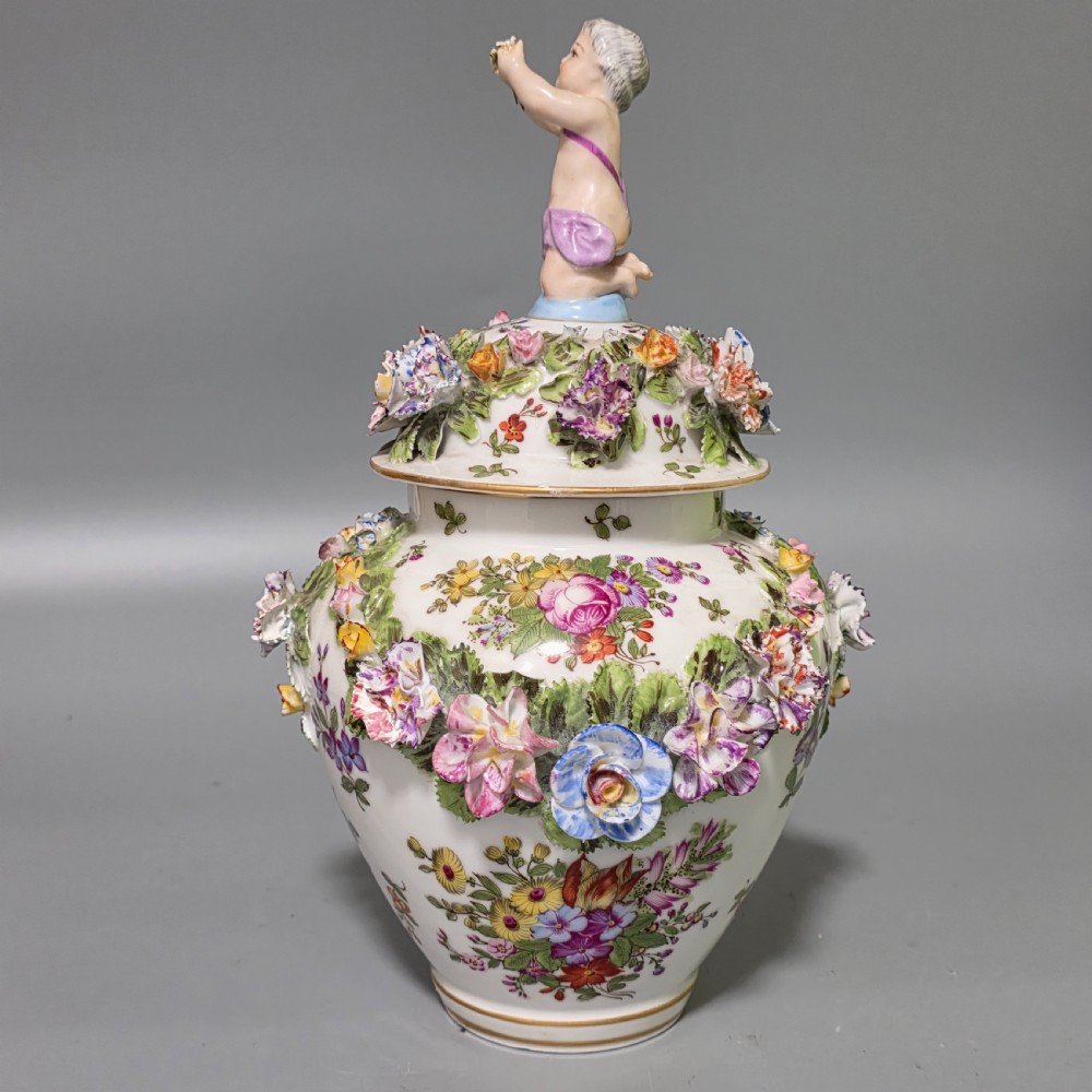 Meissen-Style Covered Urn Flower Vase, Late 19th Century