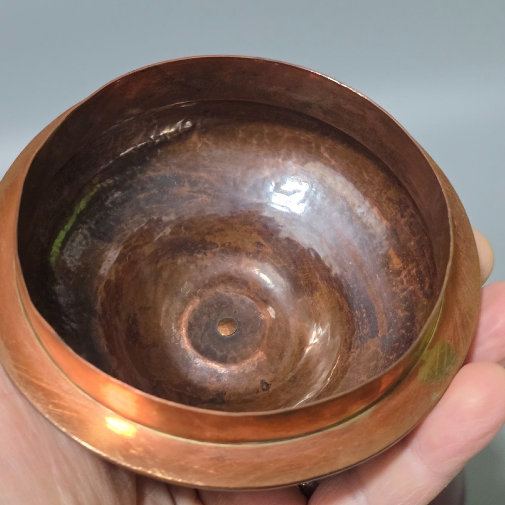 Unusual Bernard Moore Biscuit Barrel with Planished Copper Lid c1900 View IV