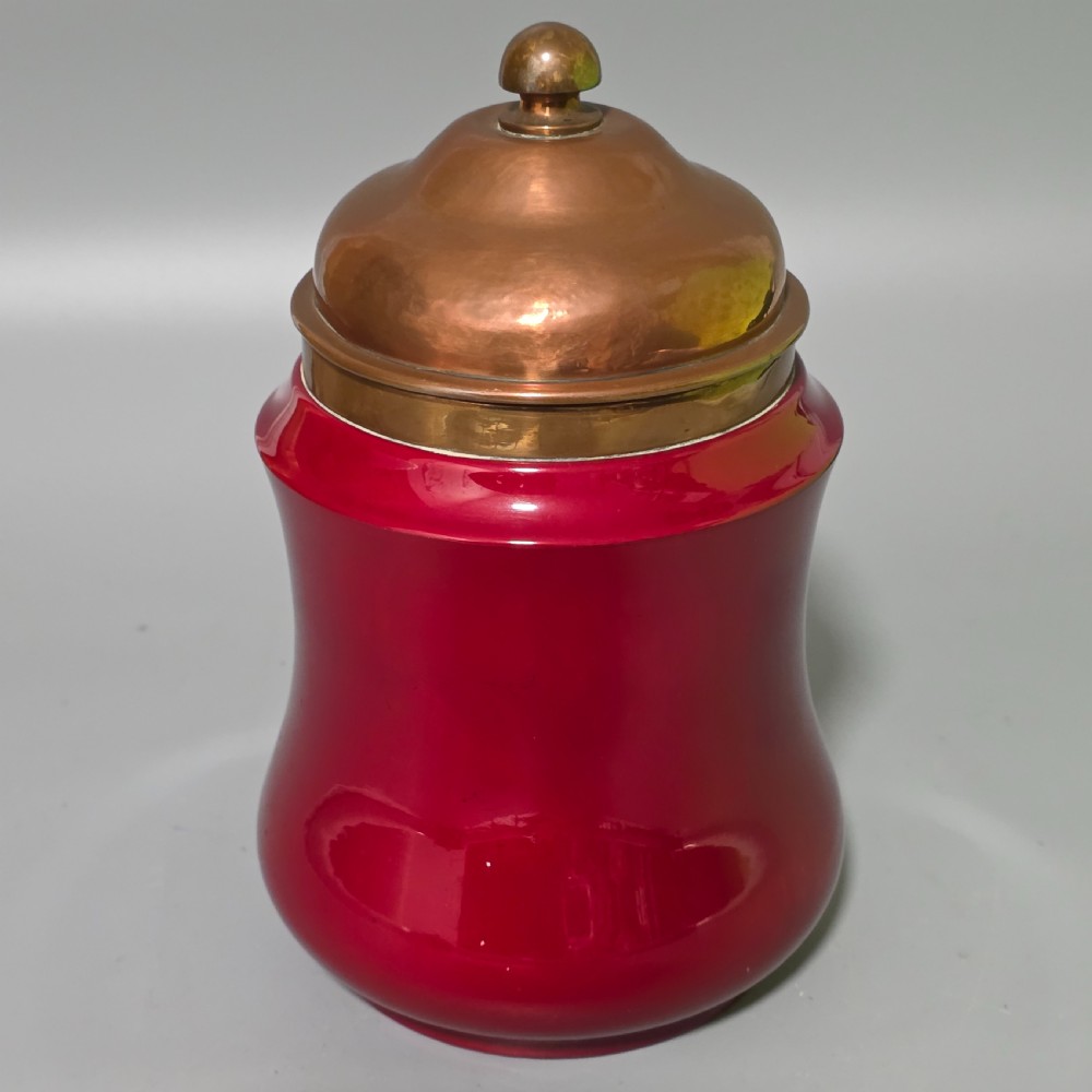 Unusual Bernard Moore Biscuit Barrel with Planished Copper Lid c1900 View VIII