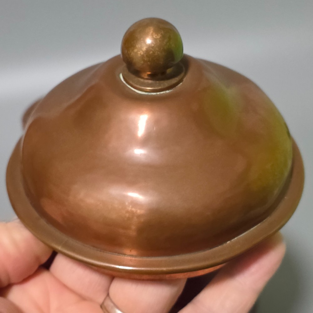 Unusual Bernard Moore Biscuit Barrel with Planished Copper Lid c1900 View XI