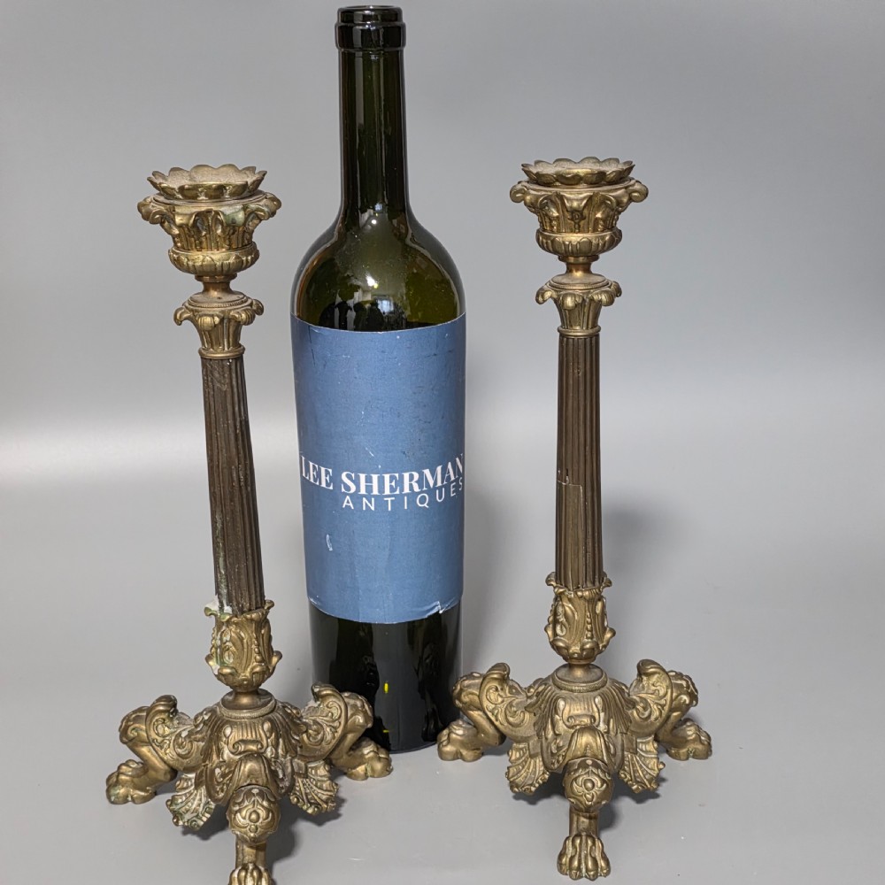 Pr Candlesticks Napoléon III Bronze/Brass Lion Paw Feet French Antique 19thc View II