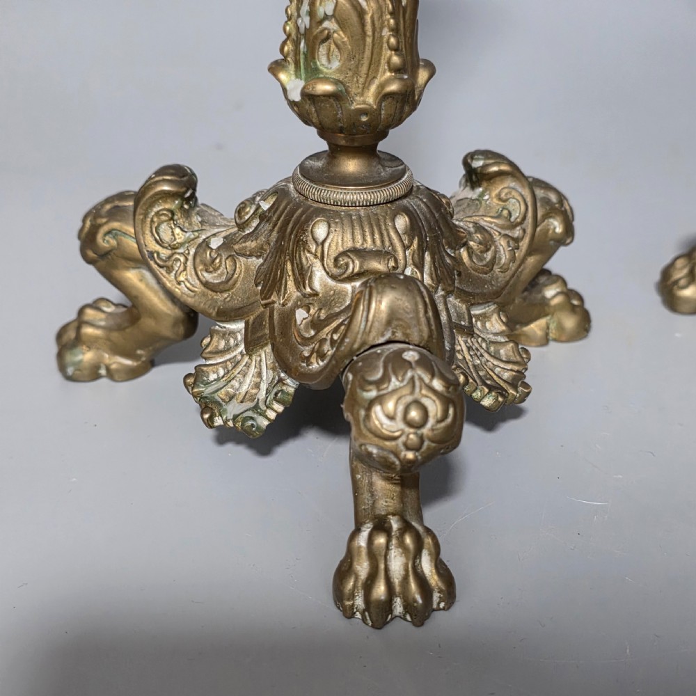 Pr Candlesticks Napoléon III Bronze/Brass Lion Paw Feet French Antique 19thc View III