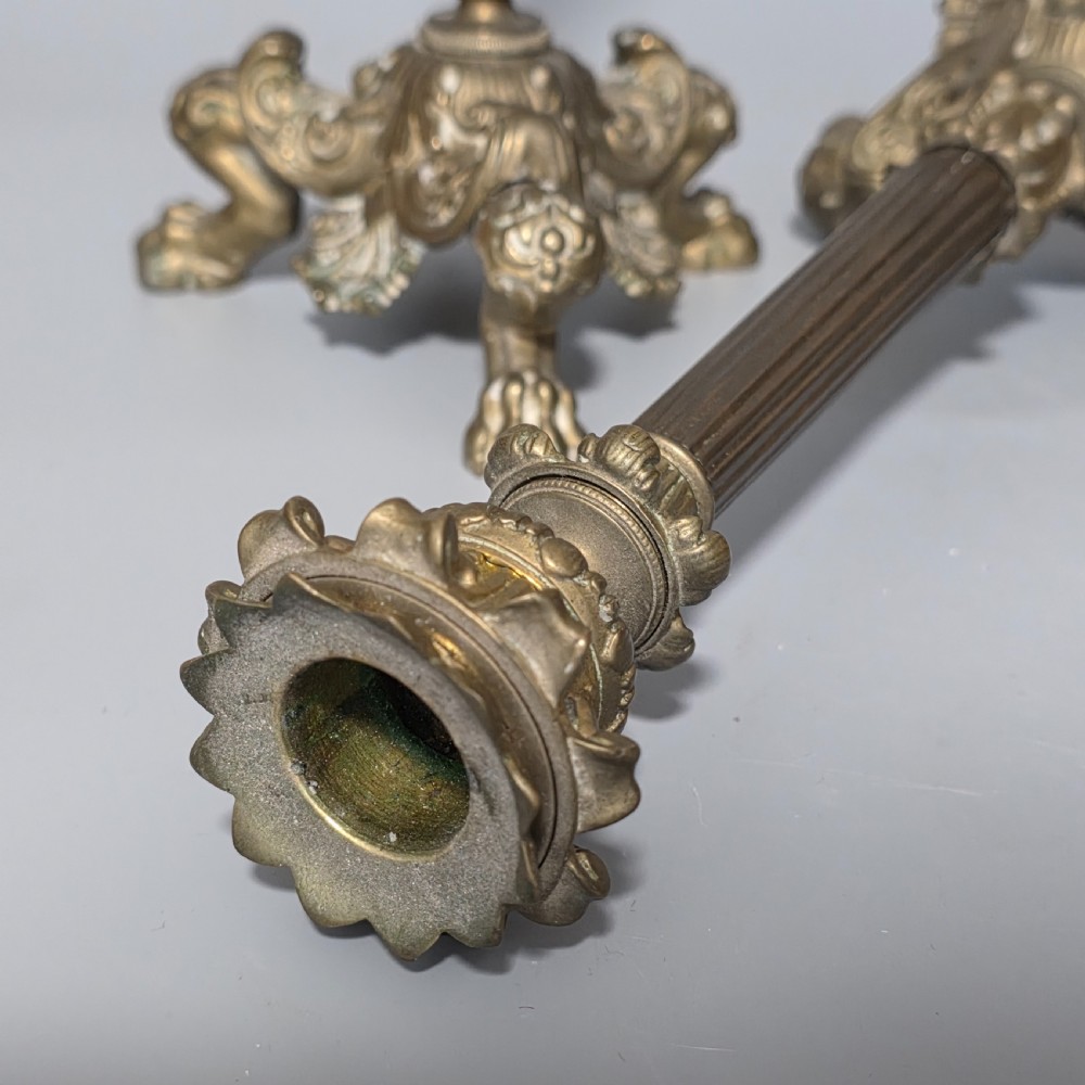 Pr Candlesticks Napoléon III Bronze/Brass Lion Paw Feet French Antique 19thc View V