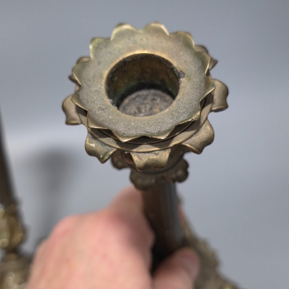 Pr Candlesticks Napoléon III Bronze/Brass Lion Paw Feet French Antique 19thc View VI