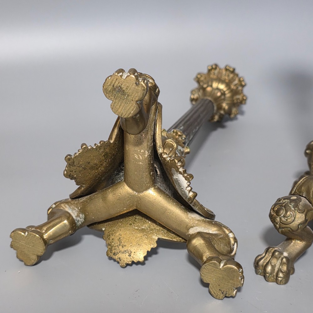 Pr Candlesticks Napoléon III Bronze/Brass Lion Paw Feet French Antique 19thc View XI