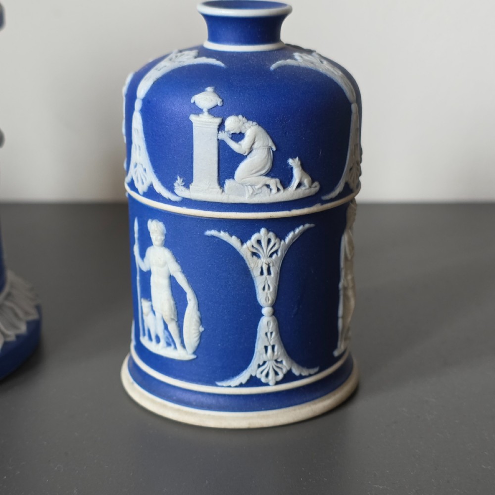 Rare 19th-Century Wedgwood Jasperware Match Boxes Taper Top (Pair) View III