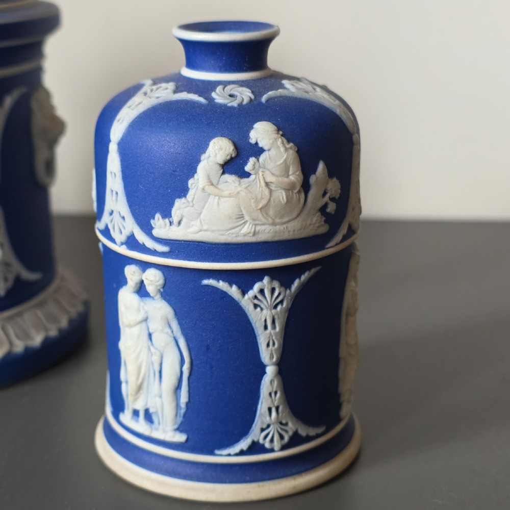 Rare 19th-Century Wedgwood Jasperware Match Boxes Taper Top (Pair) View IV